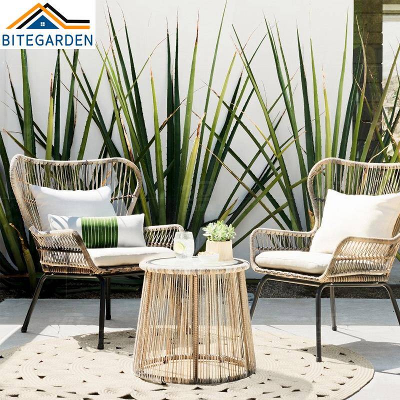 户外藤椅三件套露天花园阳台藤编桌椅茶几组合网红创意小户型家具