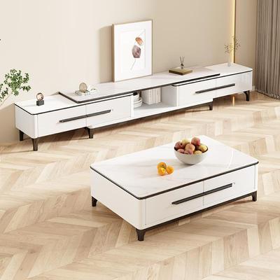 岩板电视柜茶几现代简约客厅家用小户型落地柜实木伸缩电视机柜新