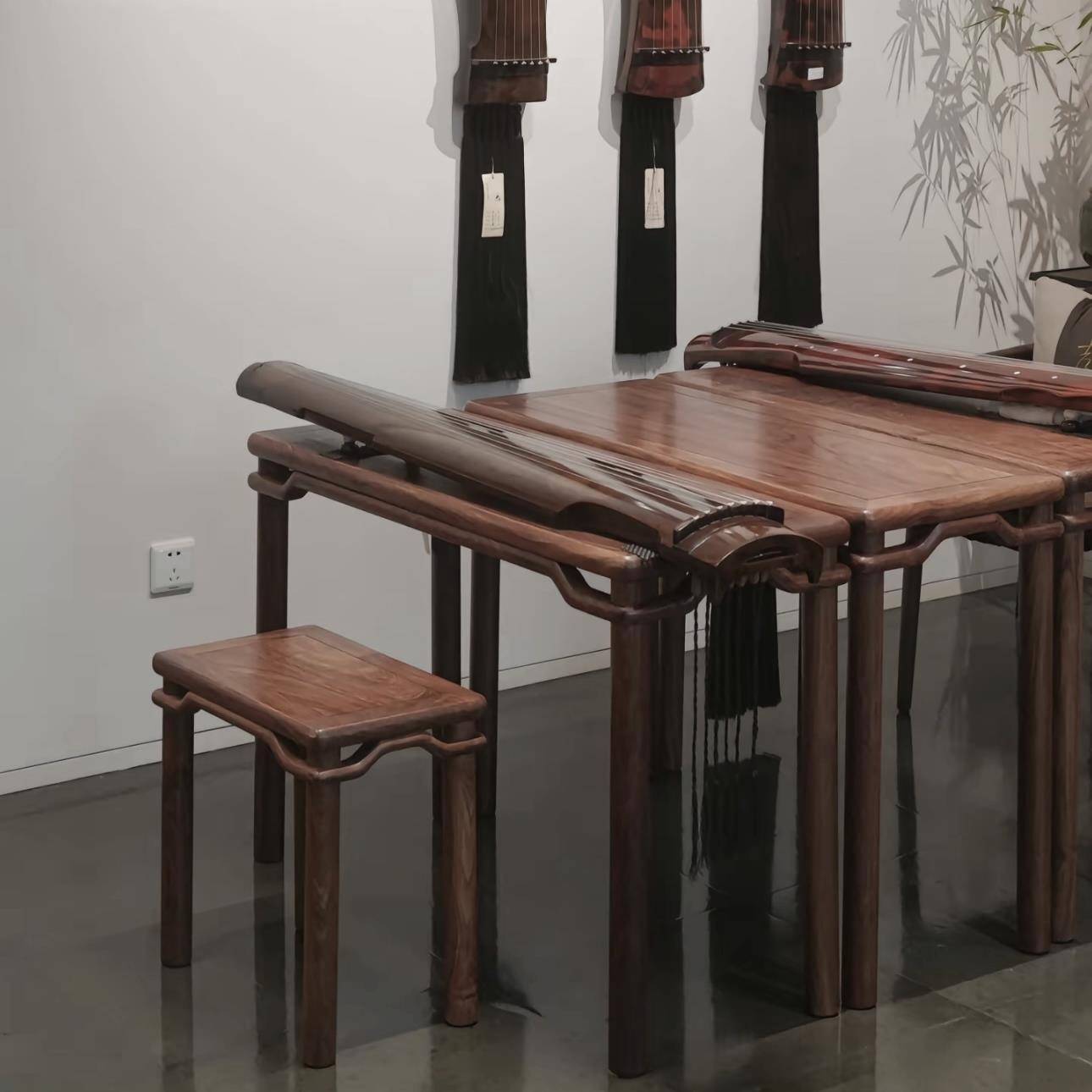 新中式专用古琴桌琴凳共鸣老榆木榫卯实木伏羲式听琴图宋徽宗明式
