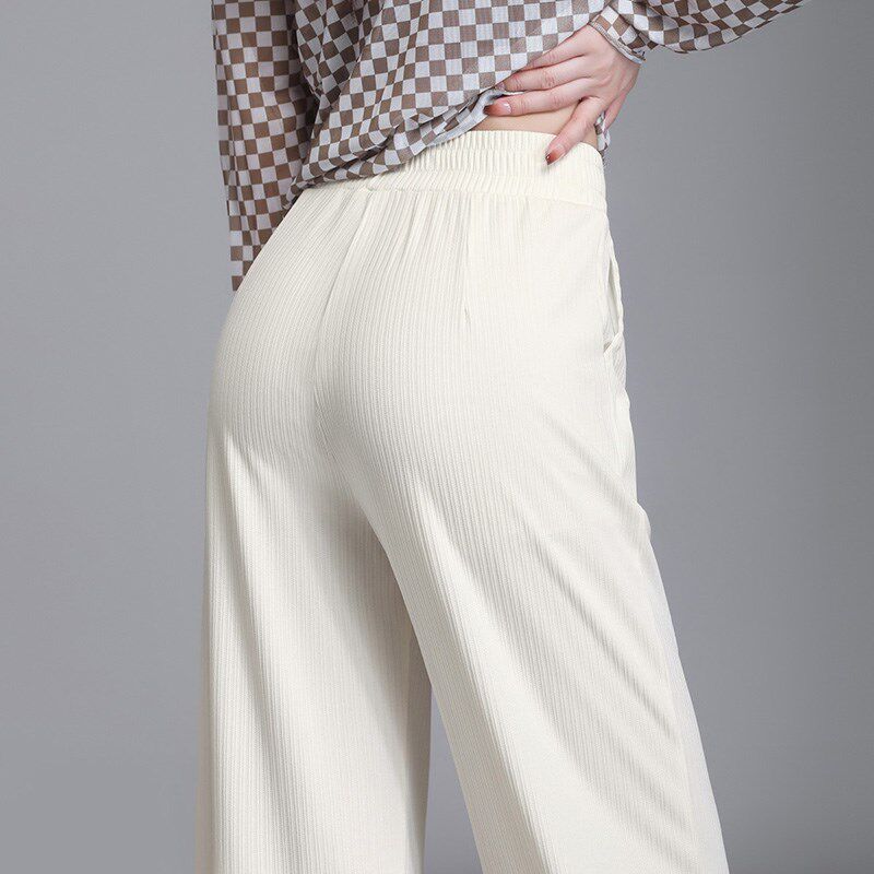 小个子窄版阔腿裤休闲裤女春夏修身直通女垂感高腰弹力筷子条九分