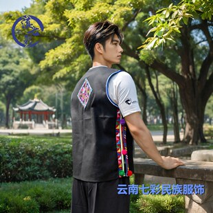 黑色薄款帆布马褂哈尼族拉祜族布朗族佤族铃铛男马夹立领墨江马甲