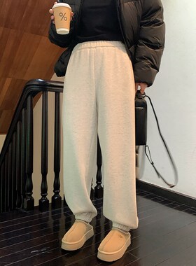 NAZ那子大码冬季新款高腰保暖加绒束脚卫裤胖妹妹宽松直筒阔腿裤