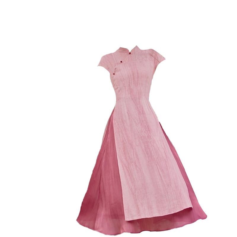 大码胖mm新中式国风旗袍套装高级感粉色连衣裙夏季甜美休闲阔腿裤