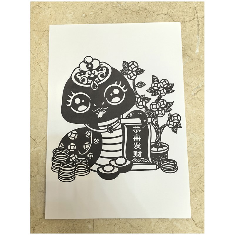 蛇年刻纸图案底稿4张新年春节手工剪纸图样模板刻纸图样打印稿