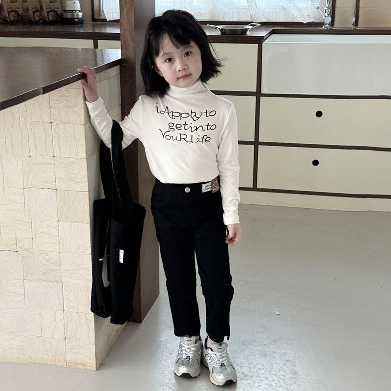 黑色烟管裤牛仔裤女童秋季2024新款高腰九分裤窄版直筒裤子童装潮