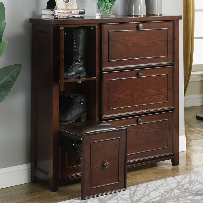 美式鞋柜实木收纳多功能欧式换鞋凳家用门口简易翻斗大容量储物凳