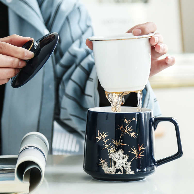 陶瓷带盖过滤泡茶杯茶水分离水杯办公杯大容量杯子个人专用定制