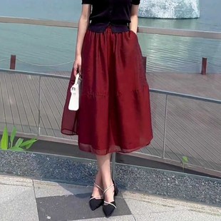 夏季高级感黑衣红色半身裙套装女夏海边度假连衣裙旅游穿搭早春款