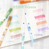 集物社双头软头荧光笔可划可写一头两用学生笔记重点绘画手帐街角