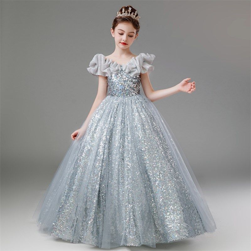 儿童礼服主持人亮片闪亮生日女童公主裙模特走秀钢琴演出服高级感