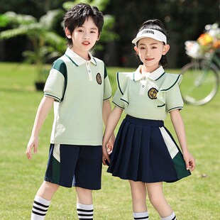 英伦学院风c绿色校服套装小学生夏季新款男女儿童年级班服幼儿园