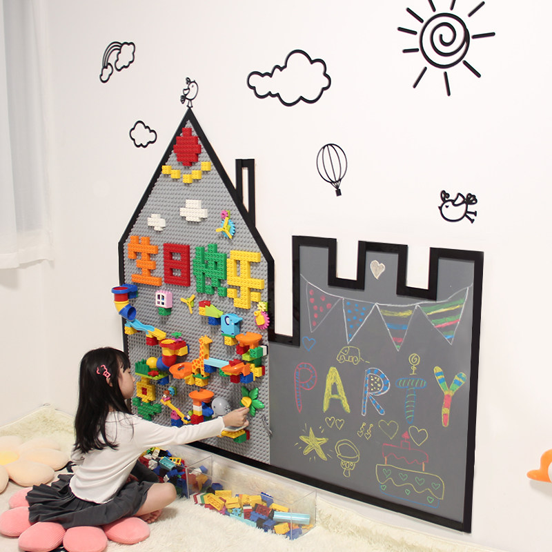 积木墙黑板墙二合一n儿童画板家用上墙面装饰玩具幼儿园大颗粒积