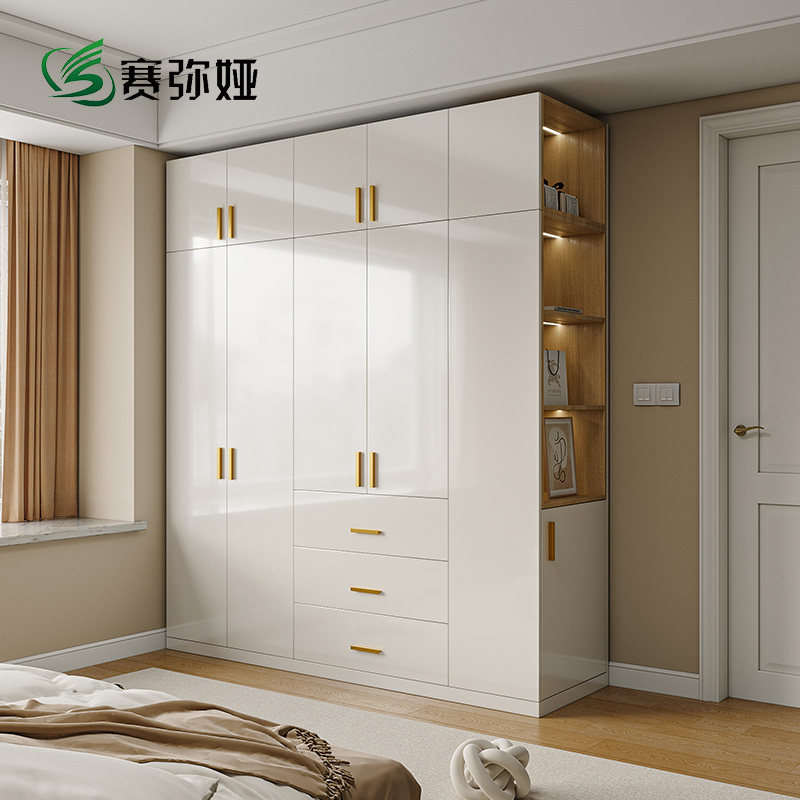 意式极简烤漆衣柜家用卧室四五门B开门收纳置物柜带灯衣帽间大衣