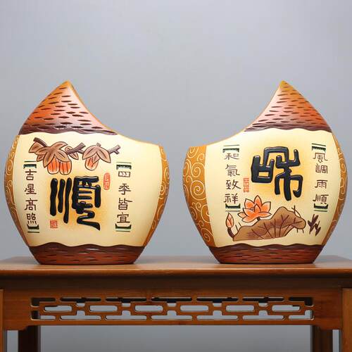 鱼客厅酒柜摆g件隔断玄关装饰品对小陶瓷入户中式博古架工艺进门
