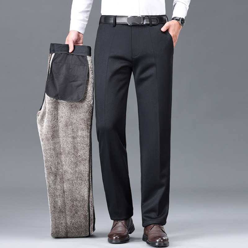 冬季中老年加绒裤子男款中年爸爸加厚保暖休闲裤外穿男士西装裤