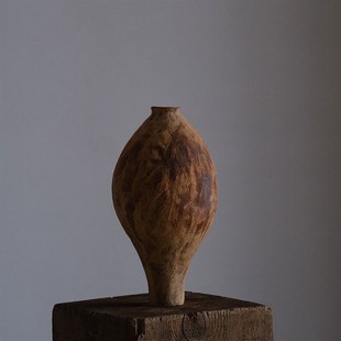 冇花冯哲元小足椭圆粗陶花器新中式家居客厅小众玄关花瓶摆件