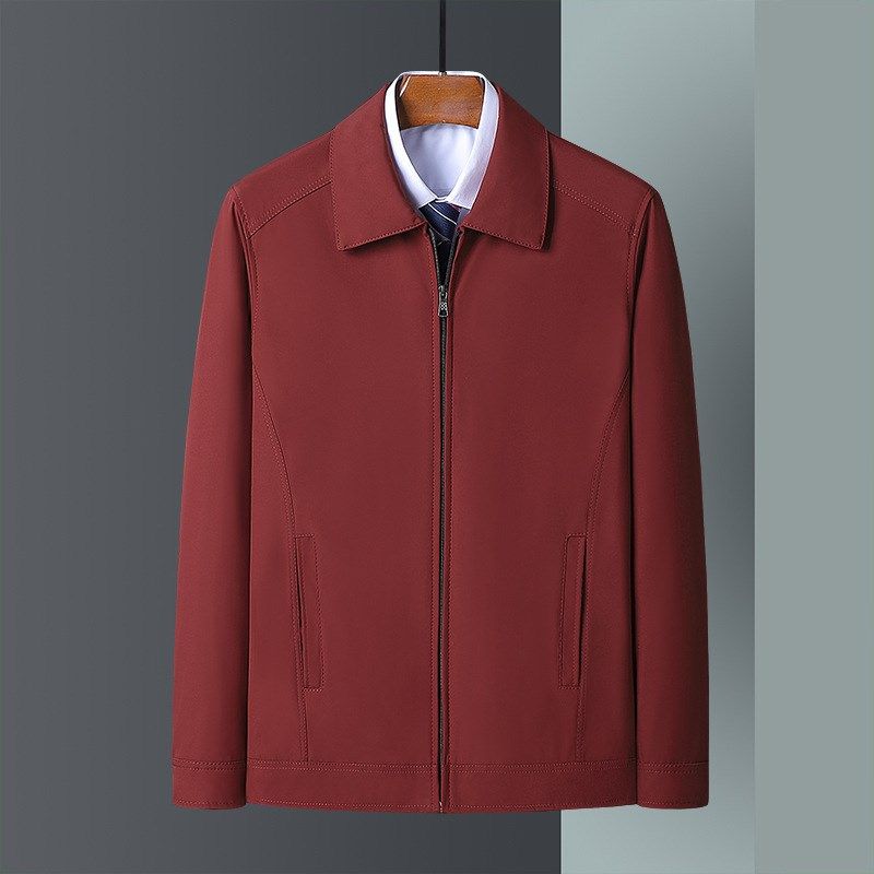 高档男装秋季中老年男红色休闲夹克爸爸本命年酒红色外套夹克衫男