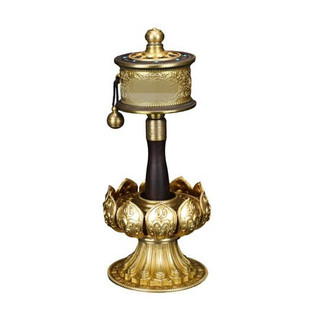 慧宝手摇转金筒转金轮静音顺滑六字观音檀木手柄装饰摆件黄铜转轮