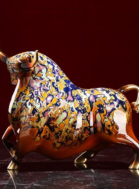 纯铜招财牛气冲天扭转乾坤摆件客厅办公室装饰开业礼品大漆工艺品