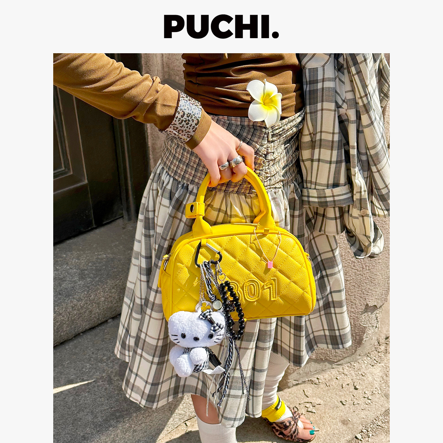 《C.Chic.小香KITTY》经典黑白小香风Kitty挂饰串绳韩系包包挂饰