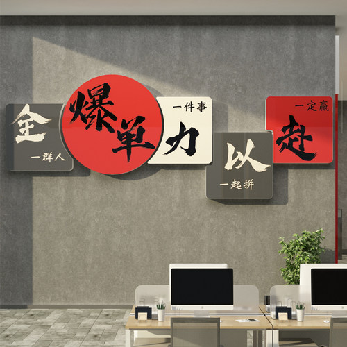 办公司室墙面装饰电商企业文化z背景618氛围布置励志标语爆单贴画