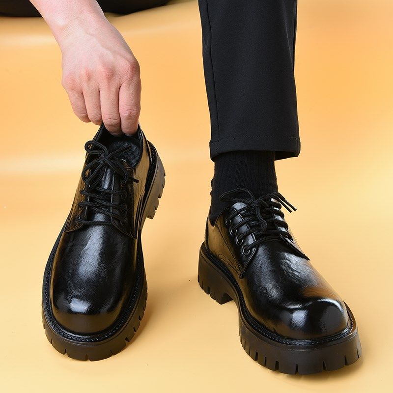 大头皮鞋男款2024新款年轻人商务正装休闲增高软底德比Y鞋男马丁