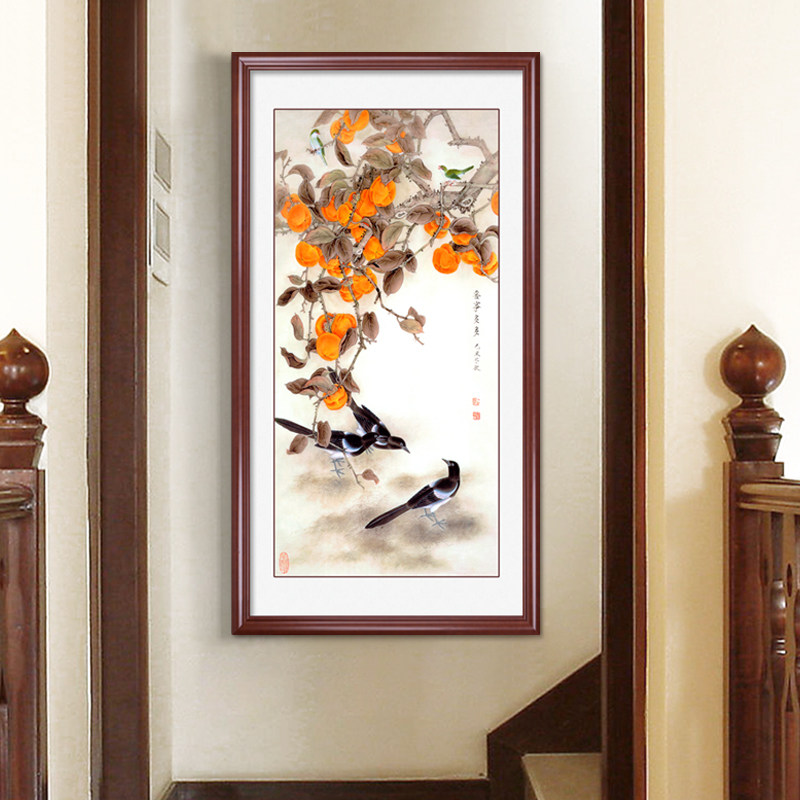 中式玄关装饰画牡丹竖版过v道壁画走E廊挂画花开富贵国画餐厅墙画