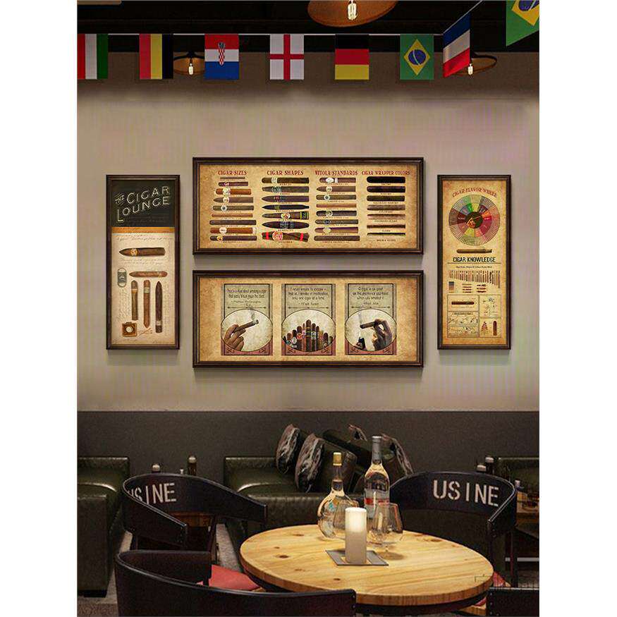 雪茄吧装饰画工业风威士忌清吧夜店卫生间美式酒吧覆古雪茄挂画