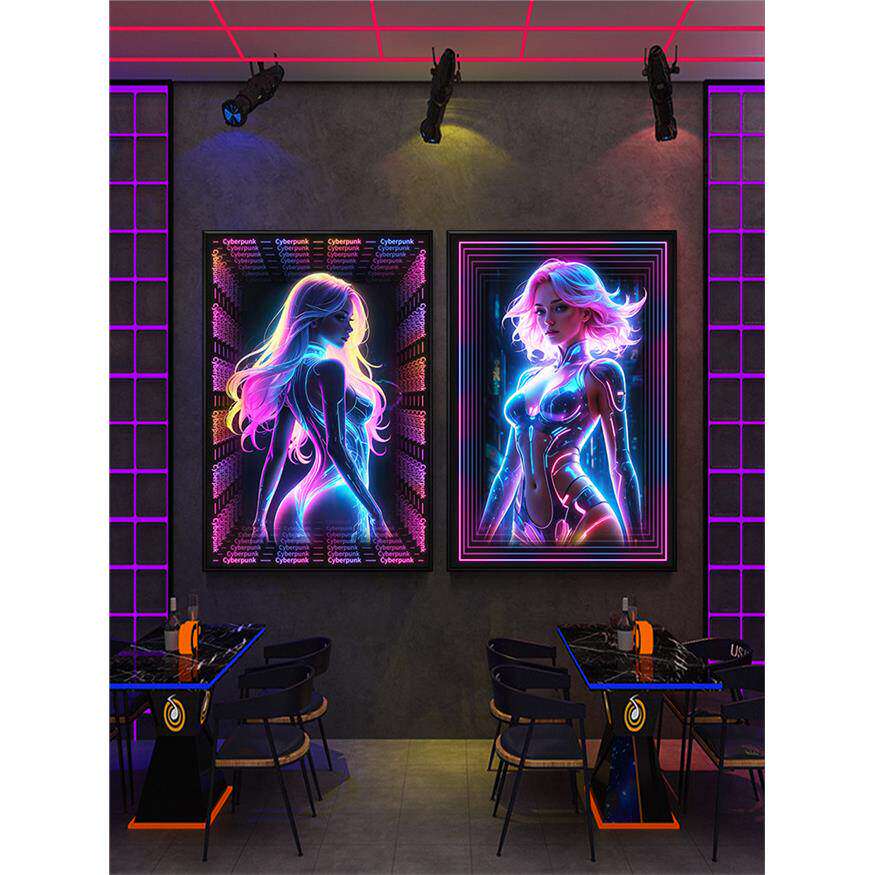 赛博朋克少女发光装饰画酒吧KTV夜店氛围灯卧室网咖电竞酒店挂画