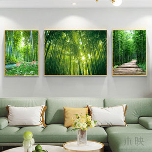 竹林挂画中式厅堂客厅餐厅风景装饰画办公室风水招财竹报平安壁画