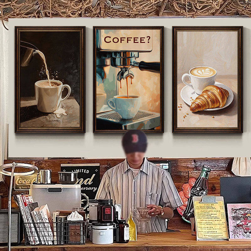 咖啡厅装饰画咖啡店吧台背景墙挂画西餐厅面包店咖啡馆装饰墙壁画