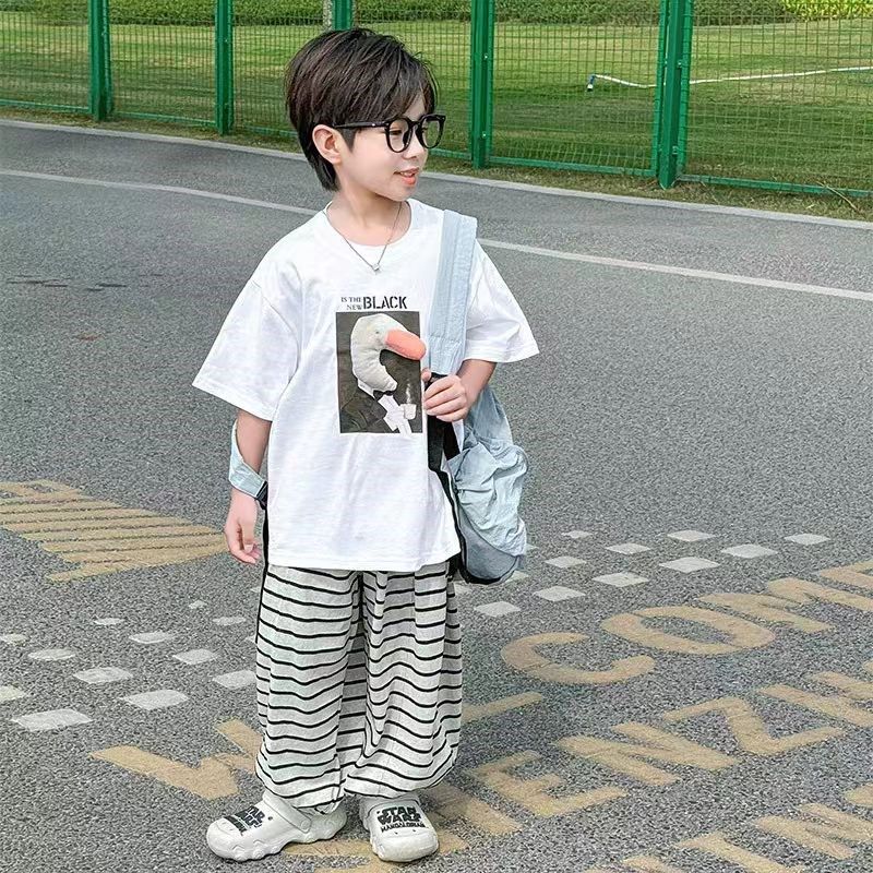男童薄款防蚊裤夏装2025新款儿童夏季宽松阔腿裤男U孩夏款条纹长