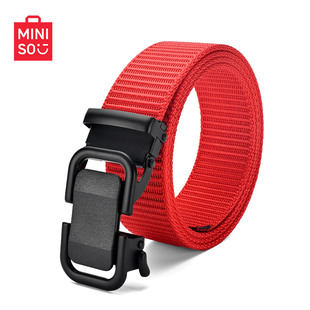 MINISO名创优品帆布男士自动扣腰带本命年休闲百搭休闲红色裤腰带