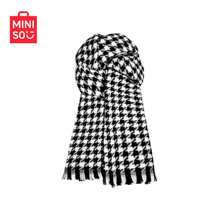MINISO名创优品围巾2025新款千鸟格冬季保暖围脖格子韩版百搭披肩
