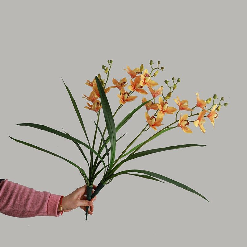 酒店橱窗布置仿真叉带叶手感蕙兰 客厅家居布置仿真白色兰假,家居饰品,仿真花/假花,淘宝优惠券,粉丝福利购,淘宝优惠卷