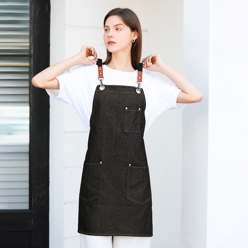 防水牛仔帆布围裙定制印字餐饮咖啡师奶茶烘培花艺店美发工作服