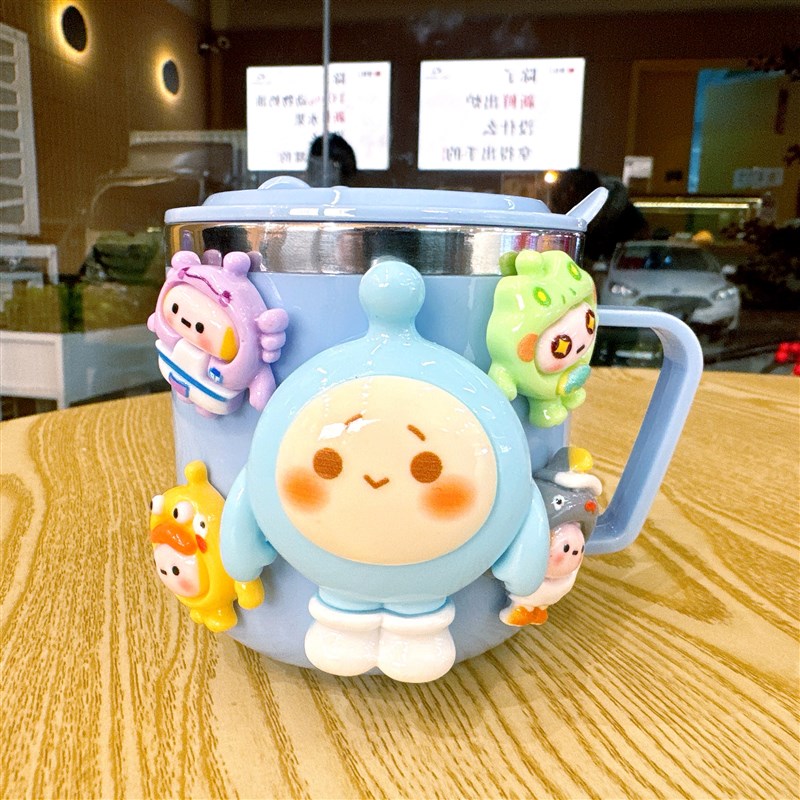蛋仔派对儿童带吸管不锈钢304保温杯刻度可爱卡通小学生防摔水杯