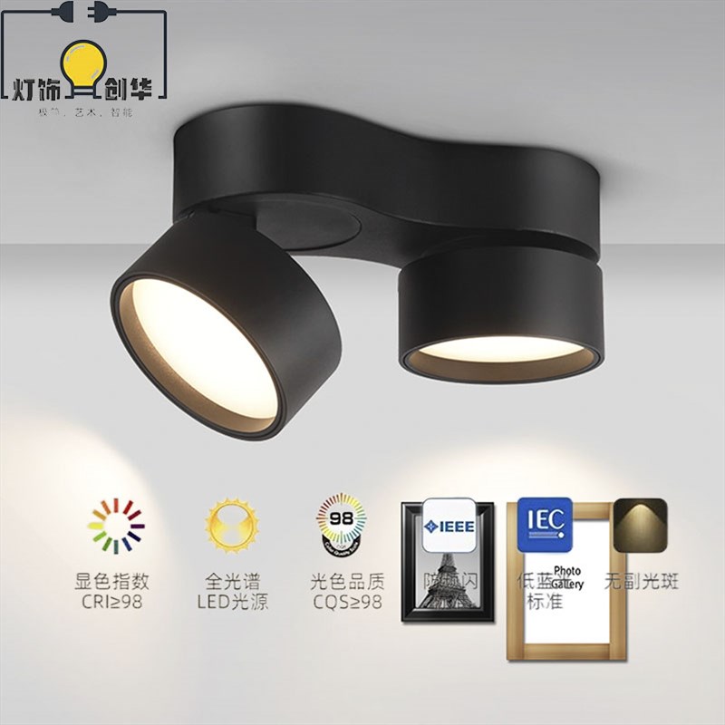 明装筒灯射灯全光谱免开孔头斗胆灯防眩无主灯设计吸顶一体筒灯