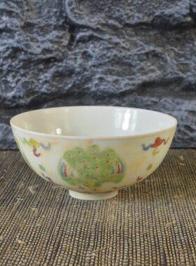 仿古瓷器 复古做旧明成化风格 斗彩团凤纹瓷碗 古董古玩收藏品