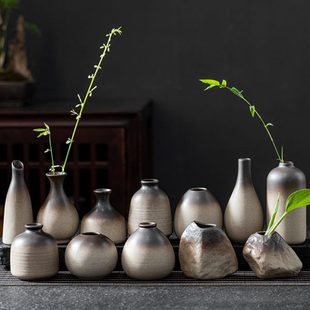 陶粗陶花瓶復(fù)古手工日簡約花插陶瓷花器茶具擺件水培陶藝小花瓶