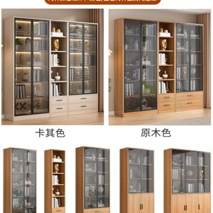 轻奢书柜客厅一体靠墙带玻璃门柜子办公室文件柜储物柜轻奢展示柜