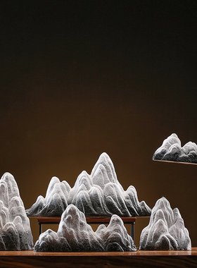 创意仿真雪山摆件大号陶瓷假山新中式鱼缸造景微景观盆栽桌面装饰