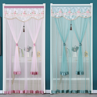 防蚊门帘纱帘蕾丝布艺卧室厨房防蚊虫隔断帘窗帘魔术贴免打孔 夏季