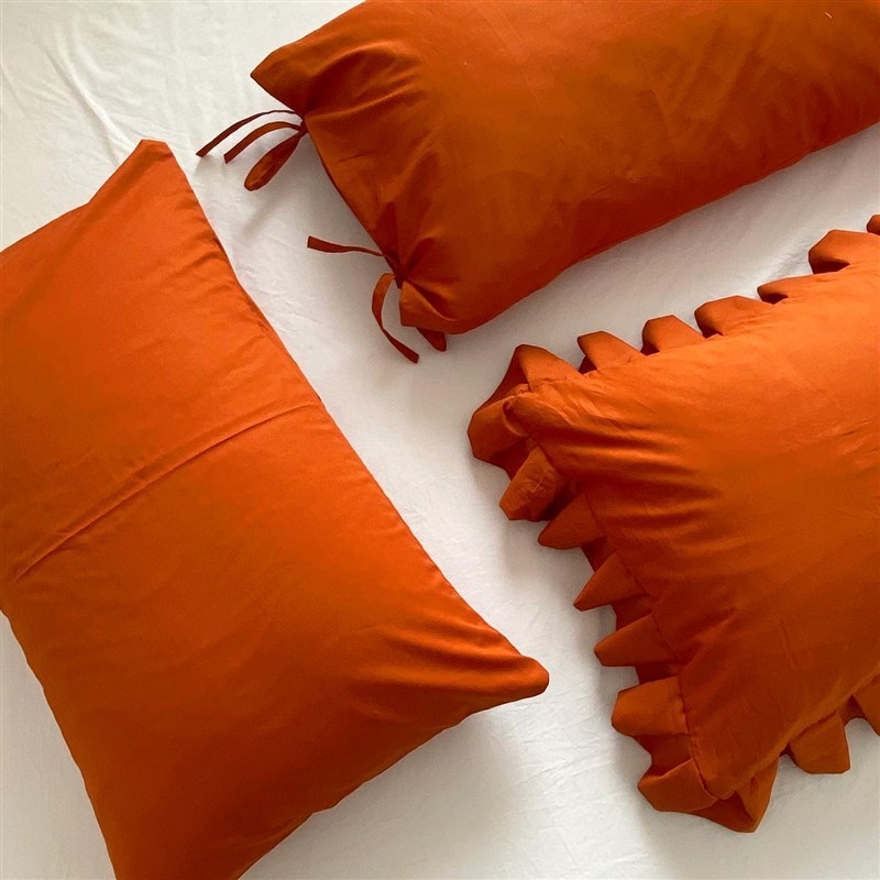 韩国in博款 百搭焦糖古铜纯色单件全棉信封枕花边系带蝴蝶结