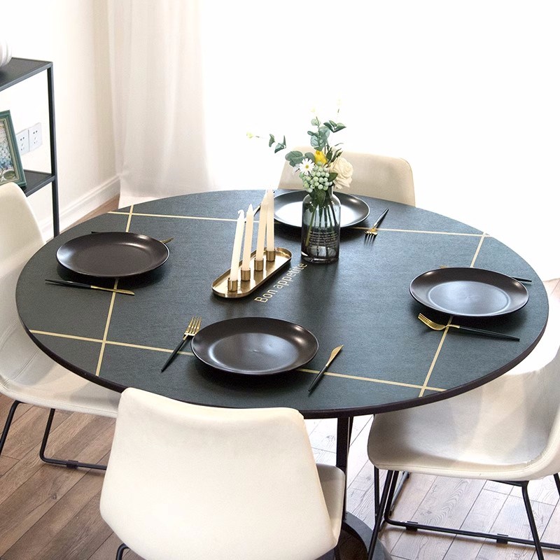 pvc皮革圆桌布线条纹免洗防水防油防烫餐桌垫茶几台布桌面保护垫