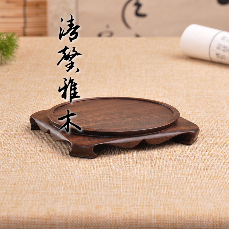 黑檀实木整块木雕刻底座天圆地方花瓶盆景奇石玉器紫砂茶壶底座