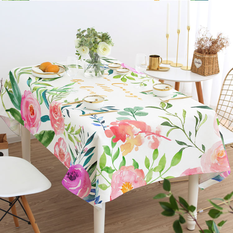 花团锦簇花朵棉麻防水in茶几桌布长方形布艺小新加厚圆桌布