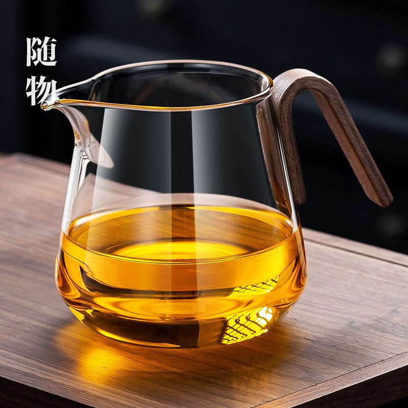 木把创意玻璃公道杯加厚分茶器三件茶水茶具倒茶杯茶漏茶滤