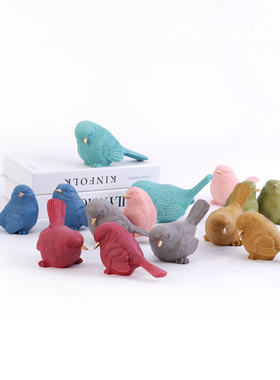 纯色爱小鸟样板间儿童房动物软装饰品砂岩石雕刻工艺品