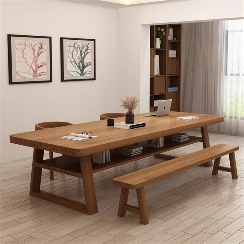 层实木大板桌子学生学习桌书画桌书法桌客厅餐书桌一体家用饭桌